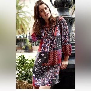 Anthropologie Patchwork Peasant Tunic Mini Dress Women's S Boho Festival Whimsy
